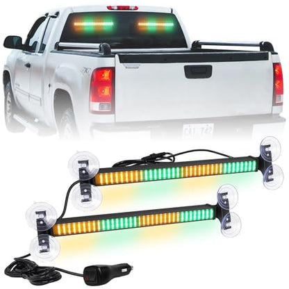 XRIDONSEN 2X 17.7 inch Windshield Light Bar 144 LED Strobe Lights - color: Amber/Green