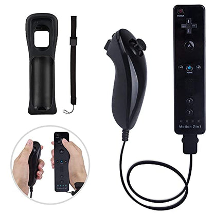 Motion Plus Wii Controllers 2Packs with Nunchucks, Wii Remote Controllers Compatible for wii and Wii U with Built in Motion Plus - color: black+black