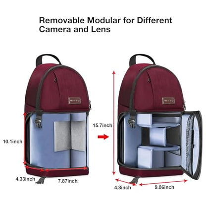MOSISO Camera Sling Bag, Photography Shoulder Bag Compact Camera Backpack - color: Wine Red