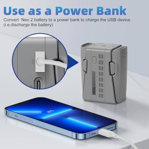 Hanatora Parallel Two-Way Charger with Storage Charge for DJI Neo 2 Battery,45W Rapid Charging Hub,Charge Two Batteries Drone Accessories