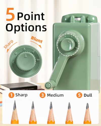 ZMOL Heavy Duty Manual Hand Crank Pencil Sharpener, Desktop, Green - color: Green