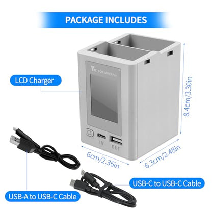 Hanatora LCD Parallel Charger with Storage Charge,Discharge for DJI Mini 4/3 Pro Battery, Two-Way Charging Hub,Fast Charge Two Batteries Drone Accessories