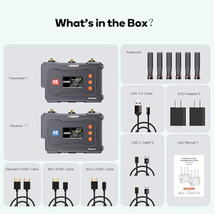 4K Wireless HDMI Transmitter and Receiver,20-Channel Adjustable,0.1s Latency,1500FT Wireless Video Transmitter and Receiver with UVC Out for Live Streaming