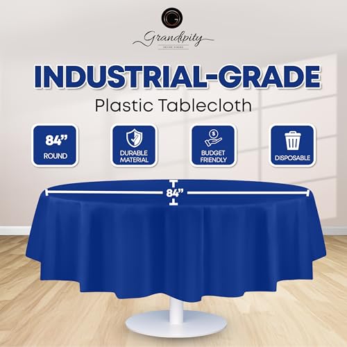 Grandipity Plastic Table Cloth Disposable 12 Pack 84" Round Blue - color: Blue, size: 84in. Round