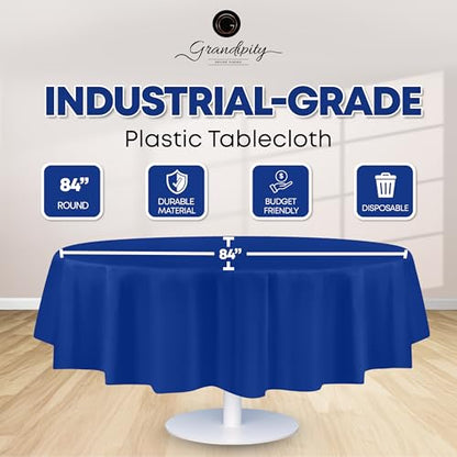 Grandipity Plastic Table Cloth Disposable 12 Pack 84" Round Blue - color: Blue, size: 84in. Round