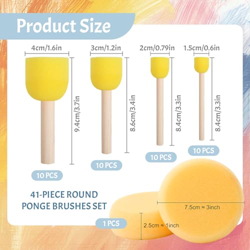 41 Pcs Round Sponge Brush Set, Foam Painting Art Supplies, 4 Sizes