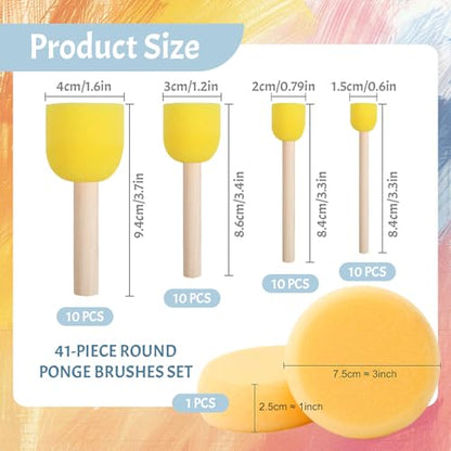 41 Pcs Round Sponge Brush Set, Foam Painting Art Supplies, 4 Sizes