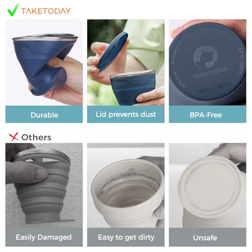 TakeToday Collapsible Cup 8 oz, Foldable with Lid for Travel, Navy - color: Navy