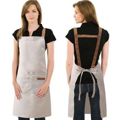 DILLMAN Art Aprons for Men Women H Back Straps Chef Apron with Pockets - color: White