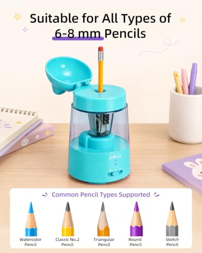 ZMOL Blue Bunny Electric Pencil Sharpener, 6-8mm, Rechargeable, Stickers - color: Blue