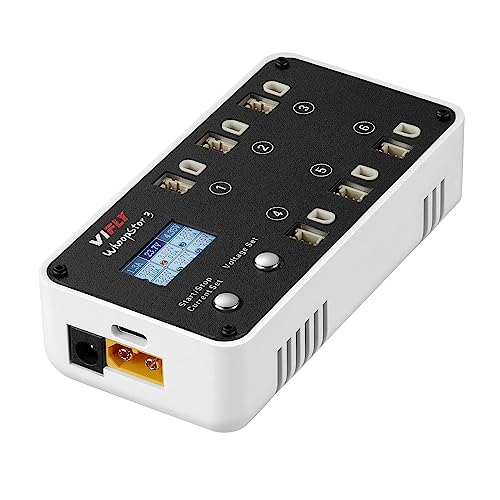 VIFLY WhoopStor V3 6 Ports 1S LiPo Battery Storage Charger and Discharger with LCD Display Tiny Whoop Charger with PH2.0 and BT2.0 Connectors - color: White