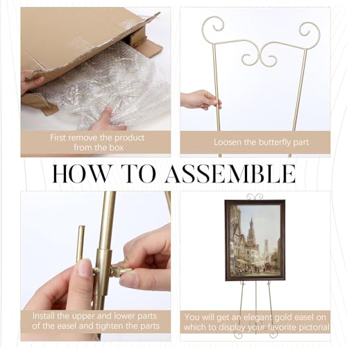 GlikCeil 57" Gold Metal Scroll Easel Stand for Wedding Sign Display - color: Gold