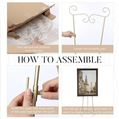 GlikCeil 57" Gold Metal Scroll Easel Stand for Wedding Sign Display - color: Gold