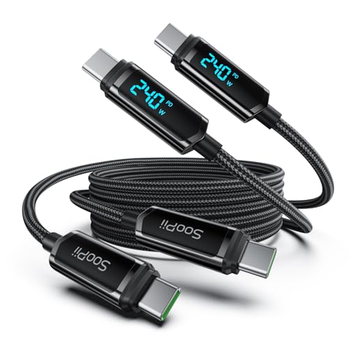 SOOPII 240W USB C Cable with LED Display,Nylon Braided,Black [6.6ft/2Pack] - color: Black, size: 6.6 Feet (2-Pack) 240W