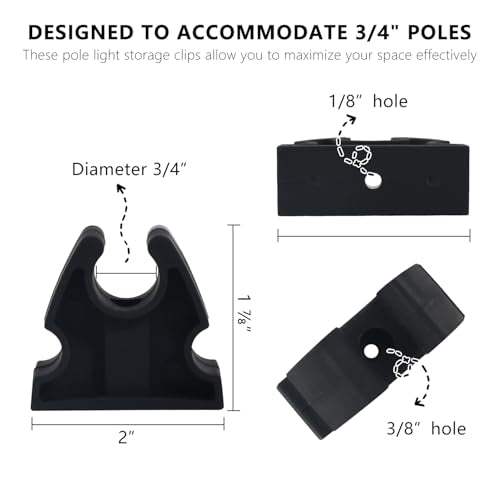 Rubber Pole Light Storage Clips for Boat to Hold 3/4 Inches Poles, Versatile Black Clips for Marine Organization Boat Accessories