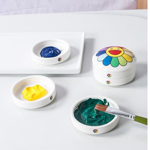 5 Layer Porcelain Paint Mixing Tray Saucer Nesting Trays, Ceramic Paint Palettes for Watercolor Gouache Painting, 3 inch, Stackable.