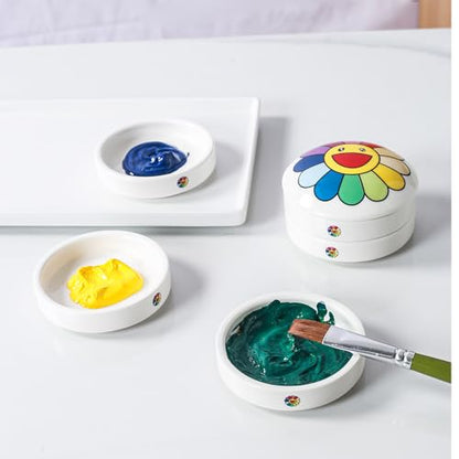 5 Layer Porcelain Paint Mixing Tray Saucer Nesting Trays, Ceramic Paint Palettes for Watercolor Gouache Painting, 3 inch, Stackable.