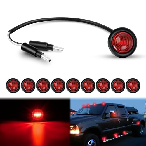 Nilight 3/4" Round Marker Light 10PCS Red LED Clearance 2 Connectors - color: 10pcs 2Pin Red