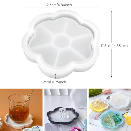 4 Pcs Silicone Resin Tray Molds, Flower Coaster Set - color: Flower
