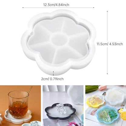 4 Pcs Silicone Resin Tray Molds, Flower Coaster Set - color: Flower