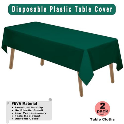 Dark Green Plastic Tablecloths 2 Pack Hunter Green Disposable Table Covers 54 x 108 Inch Bridal Shower Party Tablecovers PEVA Forest Green Table Cloths for Birthday Wedding 8 ft Rectangle Table Use - color: B04 Dark Green