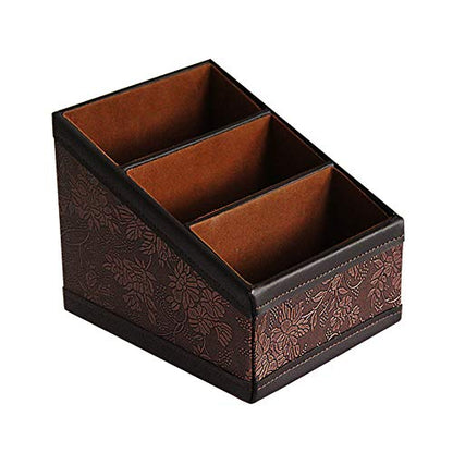PU Leather Remote Control Holder Storage Container for TV Remote Phone Caddy Eyeglasses - color: brown