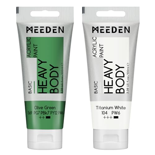 MEEDEN Acrylic Paint Olive Green: 100ml/3.38oz x 2 with Titanium White - color: Olive Green, size: 2 Tubes