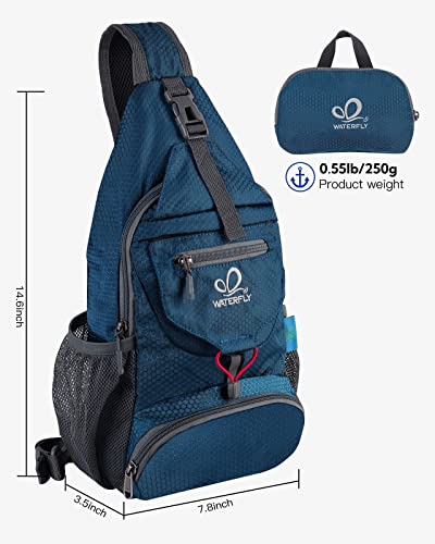 WATERFLY Packable Sling Backpack Lightweight Crossbody Bag Travel Daypack - color: Blue