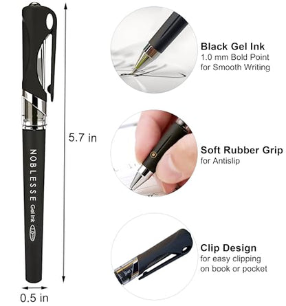 MyLifeUNIT Black Ink Gel Pens, 1.0 mm Bold Point Pens, 12 Pack