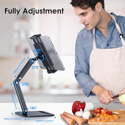 Tablet Stand for iPad, Aluminum Tablet Holder with Heavy Duty Base for Desk - size: High - Two Arm