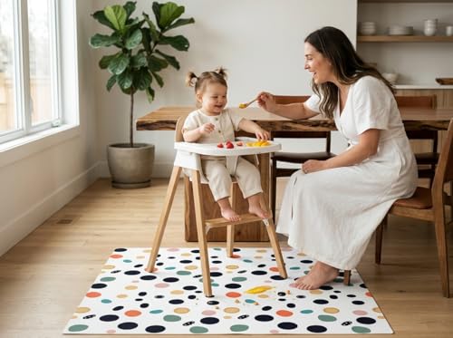 Splat Mat for Under High Chair, Waterproof Washable High Chair Floor Mat - color: Polka Dot