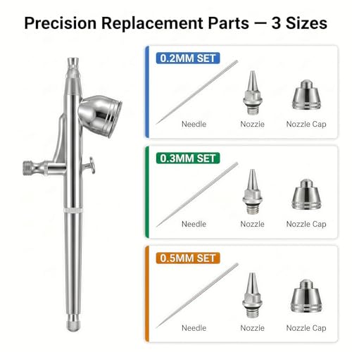 HUBEST 10pc Airbrush Needle Nozzle Kit, 0.2/0.3/0.5mm with Repair Tool - size: KIT1