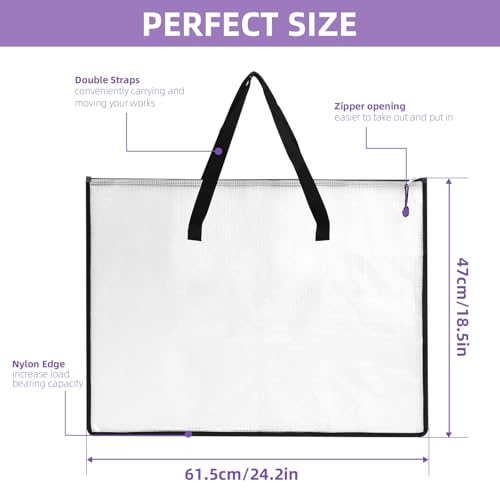 RUIAN 2-Pack 19x25 Inch Art Portfolio Bag, Waterproof Nylon Folder with Handle for Artwork, Drawing Pads, Posters, Charts & Teaching Materials (Translucent, Foldable)