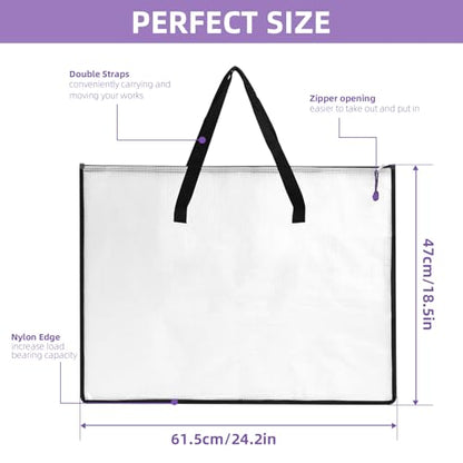 RUIAN 2-Pack 19x25 Inch Art Portfolio Bag, Waterproof Nylon Folder with Handle for Artwork, Drawing Pads, Posters, Charts & Teaching Materials (Translucent, Foldable)