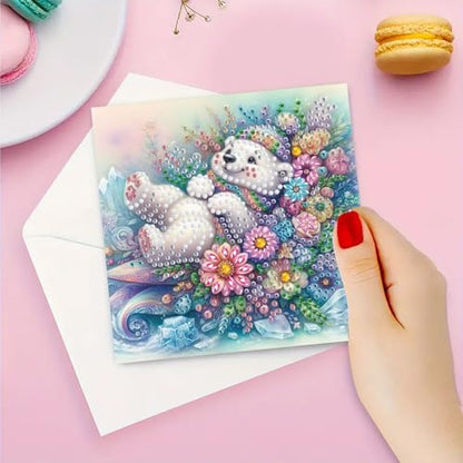 DDGYP 6 Pack Diamond Art Cards with Envelopes, 5.9x5.9 Inch Folded - color: Bear