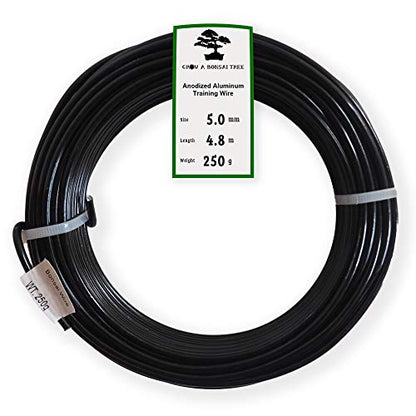 Anodized Aluminum 5.0mm Bonsai Training Wire 250g Large Roll (15.7 feet) - Choose Your Size and Color (5.0mm, Black) - color: Black, size: 5.0mm