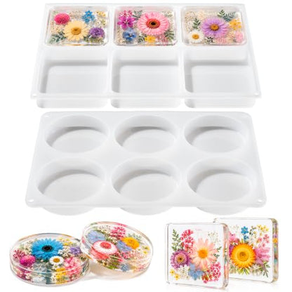 LET'S RESIN 12 Cavity Extra Deep Resin Coaster Molds, Large Silicone Molds - size: 12 cavity