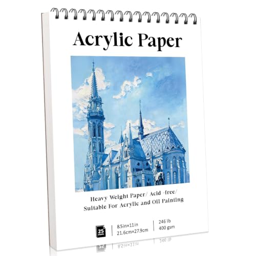 Acrylic Paper Pad 8.5 x 11 in, 25 Sheets, 400Gsm, Top Spiral Bound
