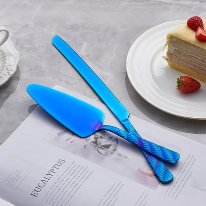 Blue Cake Cutting Set, Stainless Steel Cake Knife and Server Set - color: Blue
