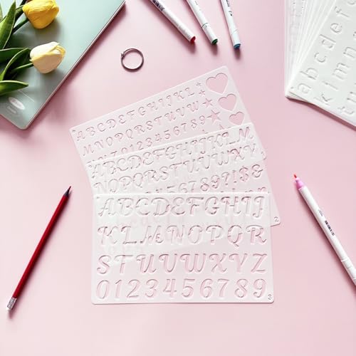 1/2, 3/4, 1, 2 Inch Letter Stencils for Painting, 14 Pack Plastic Small Number and Alphabet Stencil for Crafts Art Projects