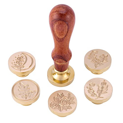 Yoption 6 Pcs Wax Seal Stamp Set, Botanical Eucalyptus Sealing Stamp Kit - color: Flower Set