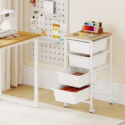 RELAX4LIFE 4-Drawer Rolling Storage Cart w/Lockable Wheels(White) - color: White, size: 28”H