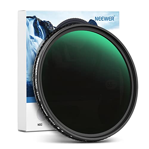 NEEWER 55mm HD Variable ND Filter ND2-ND32 (1-5 Stops) No X Cross/Optical Glass/30 Layer Nano Coated/Ultra Slim Aluminum Alloy Frame/Water Repellent/Anti Scratch Adjustable Neutral Density Filter - size: 55mm, style: HD ND2-ND32