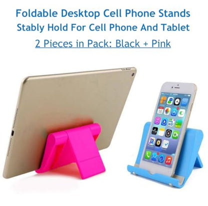 Cell Phone Stand, Desktop Holder for Smartphones, Phones & Tablets (Black+Pink, 2 Pack) - color: Black+Pink, 2 Pack