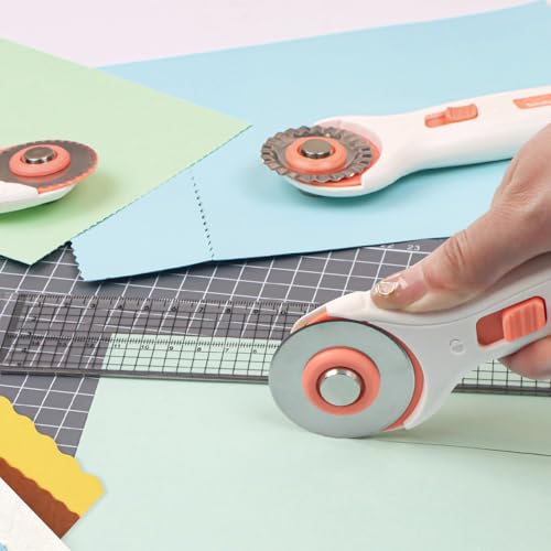 BiraBira Rotary Cutter, 45mm Dotted Line Cut, Steel Stick Fabric Cutter - size: Dotted Line Cut