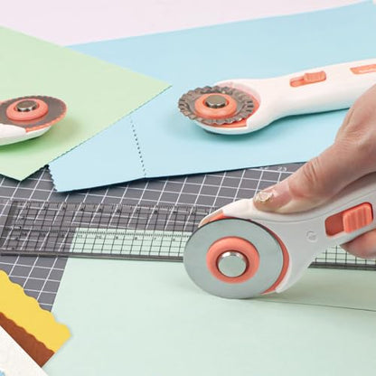 BiraBira Rotary Cutter, 45mm Dotted Line Cut, Steel Stick Fabric Cutter - size: Dotted Line Cut