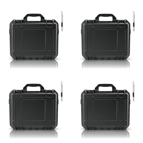 NineLeaf Waterproof Hard Case with DIY Customizable Foam Insert, Portable Protective Storage Case with Knife for Camera, Drones Carry Case, 14.3 × 11.4 × 4.5 in, Black,4PK