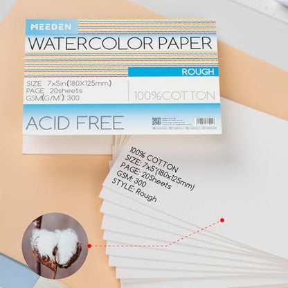 MEEDEN Cotton Watercolor Paper Block: 5" x 7" Rough Grain of 20 Sheets - color: Rough Grain, size: 5×7"