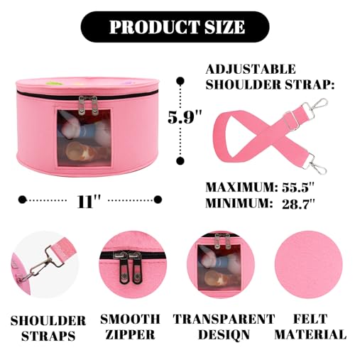 Chenille Letter Bow Mouse Ears Travel Case, Large Round Tote Storage Box - color: Pink