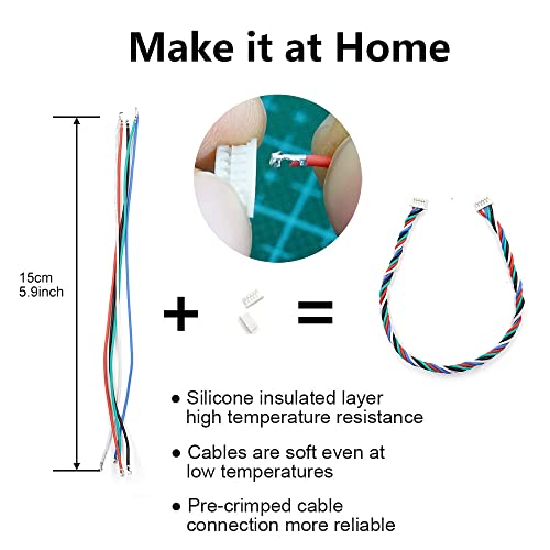 1.25mm Pitch Connectors and Pre-Crimped Cables Compatible with JST Molex PicoBlade 1.25mm for Pixhawk Silicone 15cm Wire